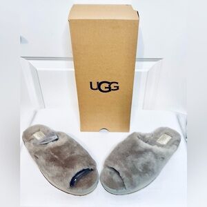 UGG Women’s Annia Peep Toe Soft Gray Shearling Slippers Sz 10 NIB!
